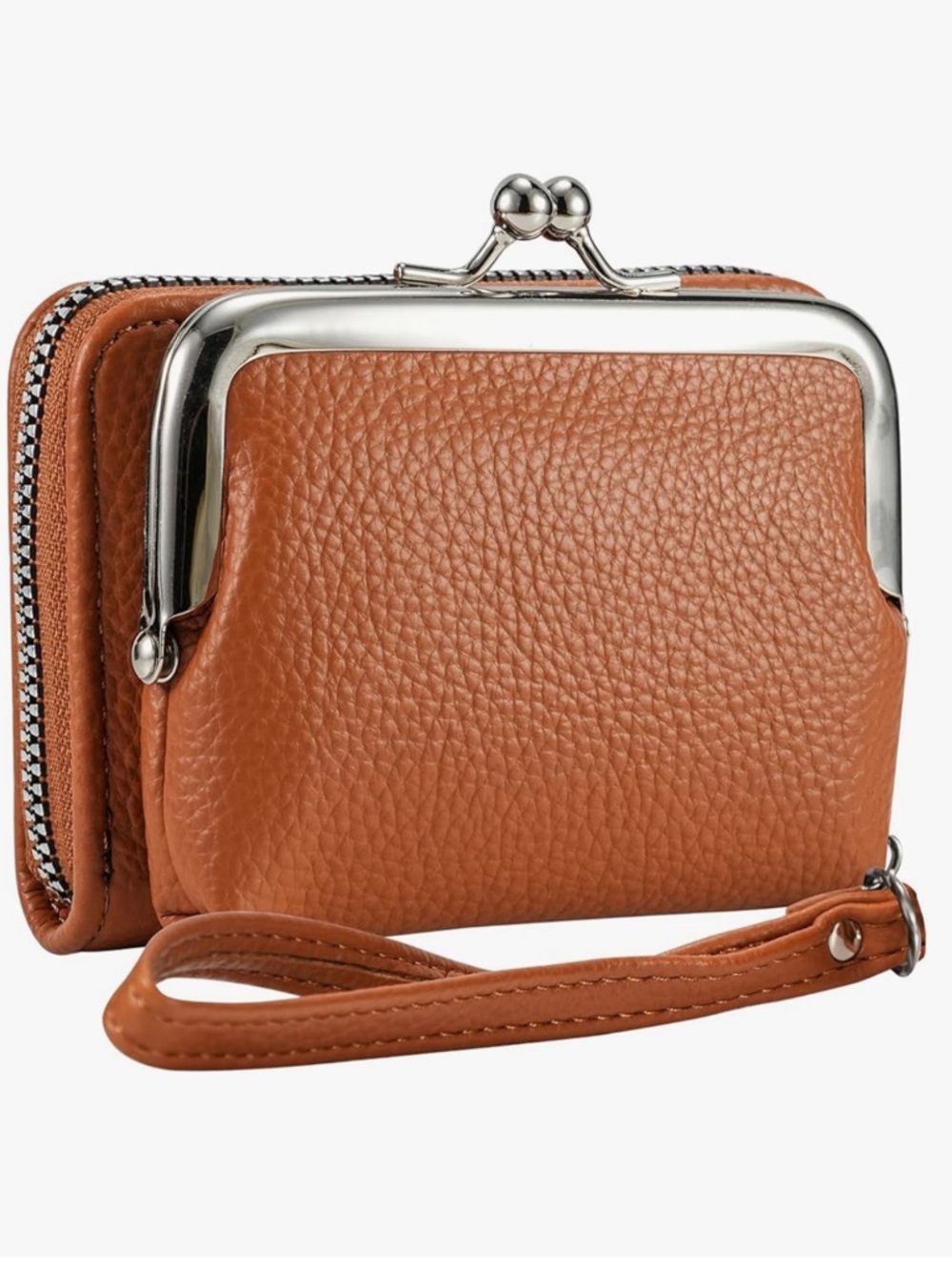 Vegan Leather Kiss-Lock Wristlet Wallet in Tan RFID blocking. NWOT
